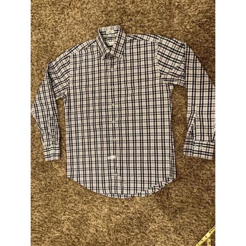 Peter Millar Classic Blue and White Plaid Button-Down Shirt Men's Medium